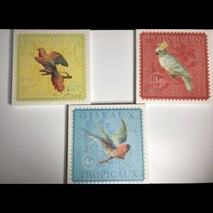 Wall hanging canvas postage stamp bird set of 3